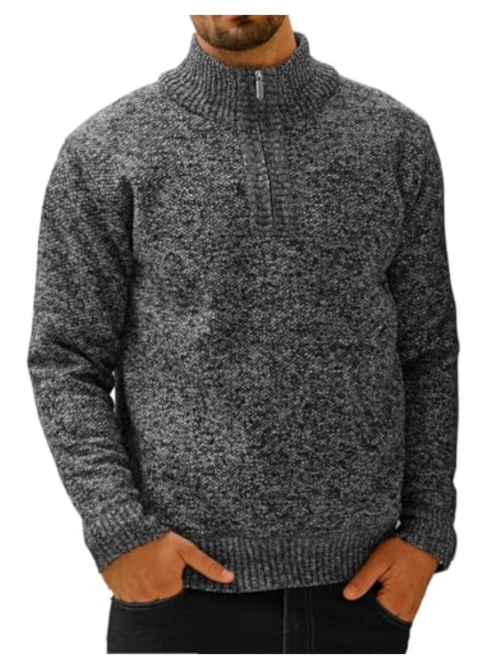 Mens Half Zip Sweater Fleece Lined Turtleneck Knit Pullover Warm